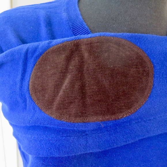 Polo Ralph Lauren Royal Blue V-neck Sweater - Corduroy Elbow Patches - Picture 4 of 11
